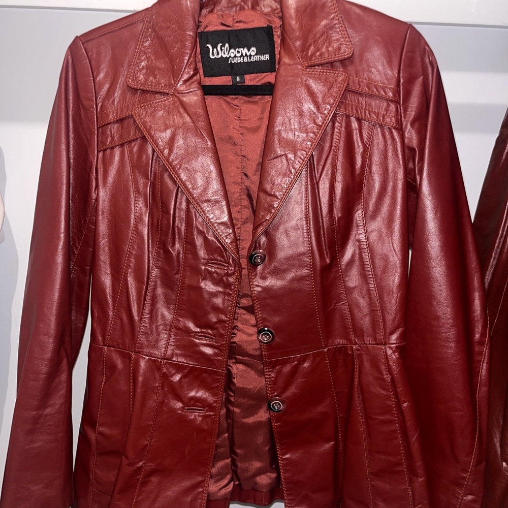 Vintage Wilson Red Leather Jacket & Skirt Set